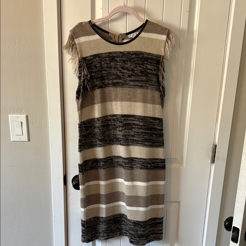 New York & Co Striped Fringe Sleeveless Dress